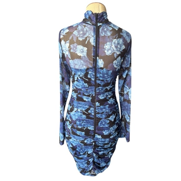 Alice + Olivia Delora Mesh Mini Dress in Dream Floral Royalty Print Blue 6 - Picture 7 of 11